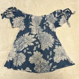 Floral Off-Shoulder Blue Top